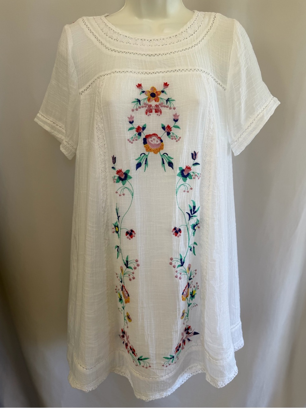 Umgee Boho Floral Embroidered Mini Babydoll Dress | Size Small